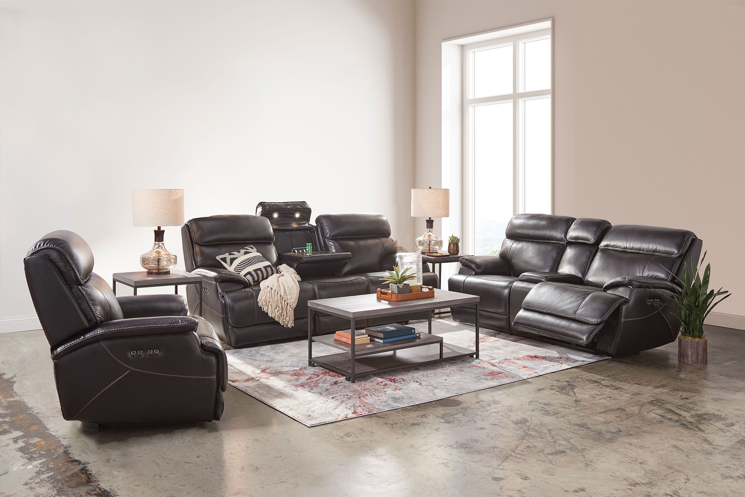MW Home Landon Leather Dual Power Reclining Sofa